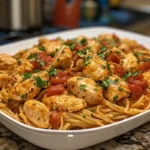Creamy Marry Me Chicken Pasta topped with fresh herbs served in a white bowl.