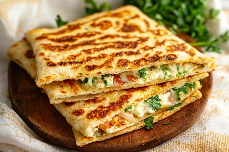 Freshly cooked cottage cheese flatbread on a skillet with golden-brown spots, highlighting its soft texture and nutritional value.