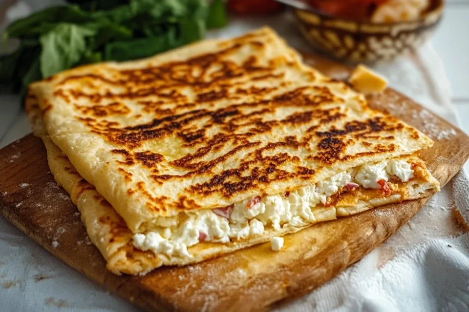 Burned cottage cheese flatbread on a baking tray showing uneven cooking and scorched edges.