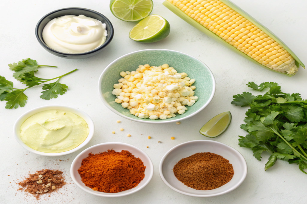 a styled flat lay photograph of the key ingredien