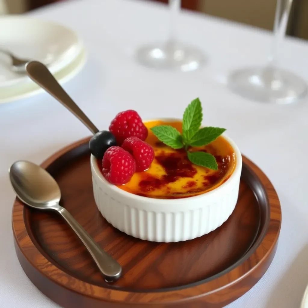 A finished crème brûlée with a golden, crackly sugar crust.