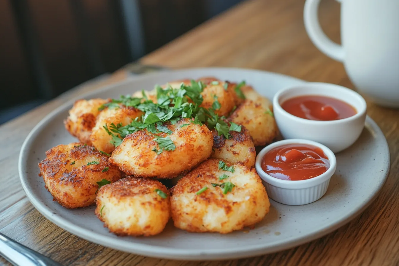 Golden and crispy hash browns frying in a non-stick skillet.