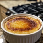 Crab Brûlée Recipe - A golden caramelized crust atop creamy custard with fresh crab meat, served in a white ramekin.