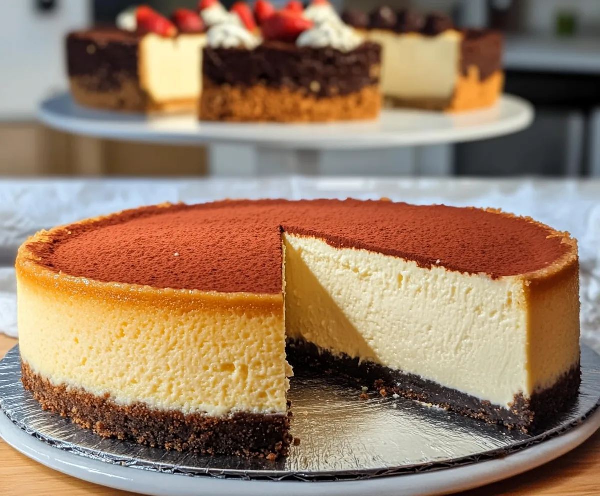 A sliced cheesecake with a creamy, smooth texture, illustrating the impact of adding an extra egg to the recipe.