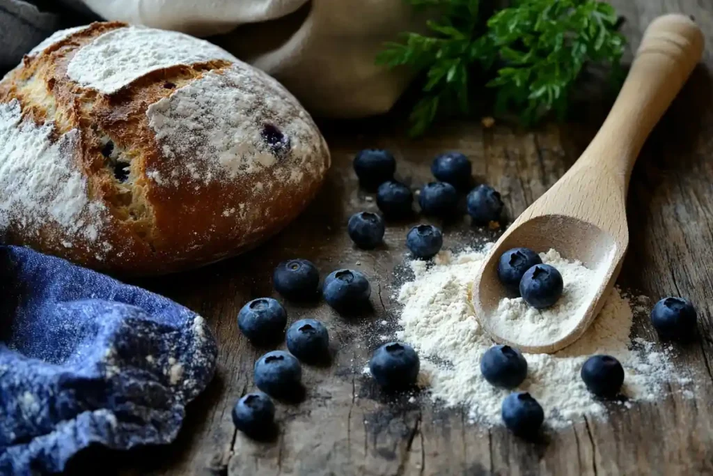 ingredients of blueberry sourdough bread 